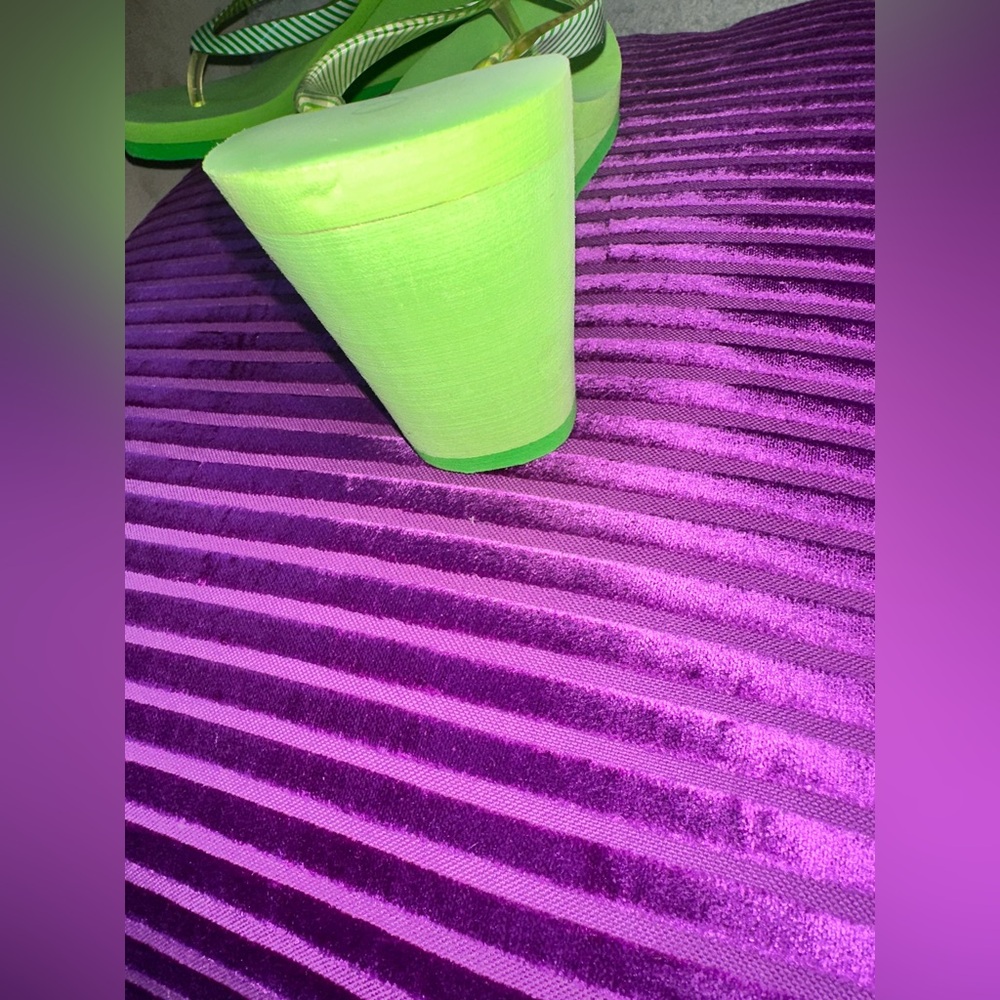 Y2K Lime Green Polo Wedge Sandals - Picture 4 of 11